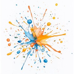 Poster - Vibrant paint splashes in blue and orange create a dynamic visual explosion, perfect for creative projects and artistic expressions.