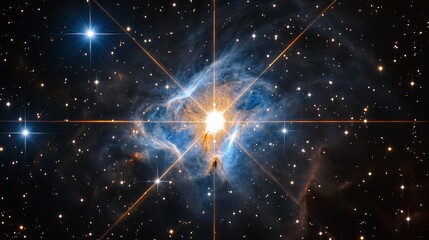 Wall Mural - a stunning cosmic scene showcasing a bright star surrounded by nebulae and stars.