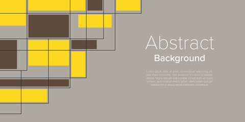 Fototapete - Geometric Abstract Background. Modern abstract template with black grid and contrasting elements of overlapping yellow and brown rectangles of different sizes. Ideal for use in presentations, social