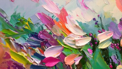 Poster - Vibrant Closeup of Abstract Colorful Painting Texture Featuring Rich Oil Brushstrokes A Captivating Display of Artistic Expression and Bold Hues in Dynamic Patterns