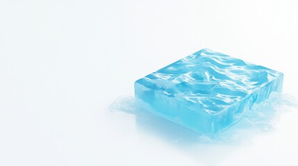 Poster - Transparent Ice Cube with Waves on a Clean Surface in Bright Light