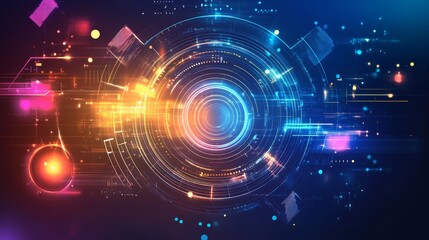 Poster - Abstract digital technology background with glowing circles and lines.