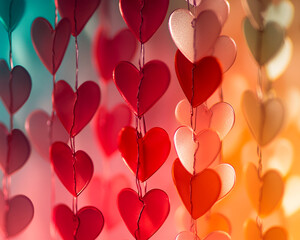 Poster - Colorful Heart Decorations for Valentine's Day Celebration in Vibrant Light