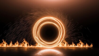 Poster - Radiant Gold Circle A Bright and Glowing Design Element Infused with Fire and Light for Stunning Wallpaper Aesthetics