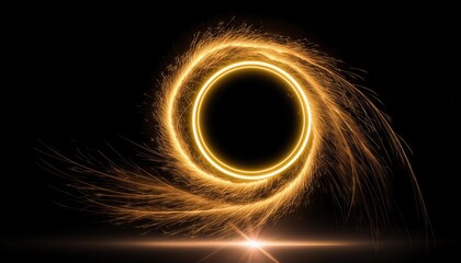 Poster - Stunning Gold Circle Design with Bright Light and Glowing Elements A FireInspired Wallpaper to Illuminate Your Space