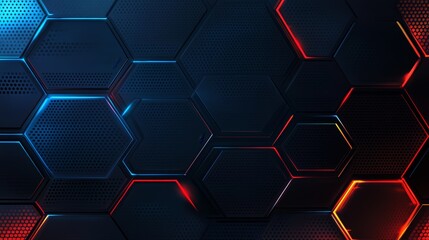 Aufkleber - Abstract hexagon pattern background, dark blue and red glowing lines.