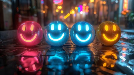 Poster - Create a series of neon job satisfaction symbols, featuring illuminated