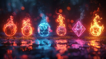 Poster - Develop a collection of neon sports interactions symbols, including shining