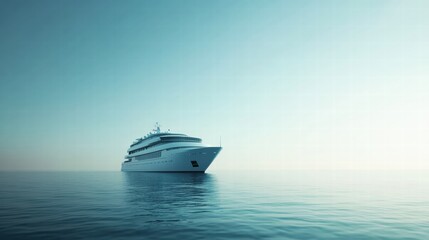 Fototapete - Luxury cruise ship sails peacefully across calm sea with tranquil blue sky and clear horizon ideal for vacation getaway. Generative AI