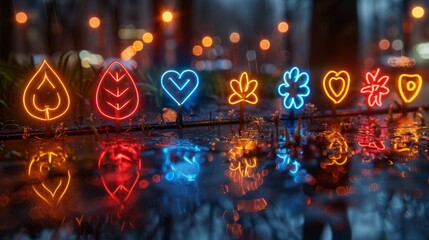 Poster - Create a series of neon community service interactions symbols, including