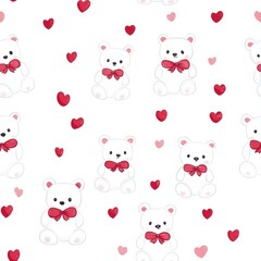 Poster - Cute bear pattern with hearts, perfect for playful designs and creative projects in childrens themes. Generative AI
