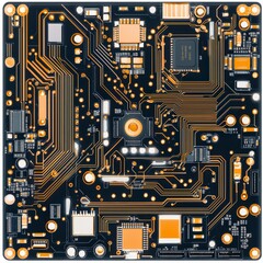 Poster - Close-up view of a modern circuit board with intricate designs and electronic components that showcase technology and innovation.
