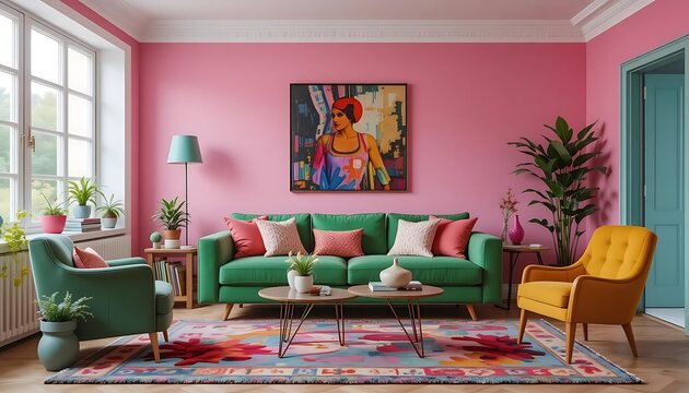 Vibrant Eclectic Living Room with Playful Modern Design Elements