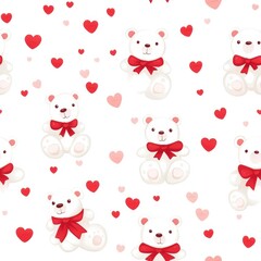Aufkleber - Cute teddy bears surrounded by hearts on a soft background ideal for romantic decorations and heartfelt designs. Generative AI