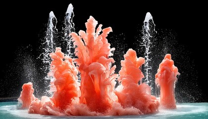 Poster - Explosive Beauty Gushing Coral Fountains in a Frozen Abstract Futuristic Landscape A D Textured Masterpiece Capturing Natures Vibrancy and the Essence of Imagination
