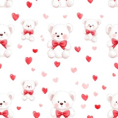 Poster - Cute teddy bears and hearts pattern suitable for a baby nursery or childrens decor featuring a clean mock up space. Generative AI