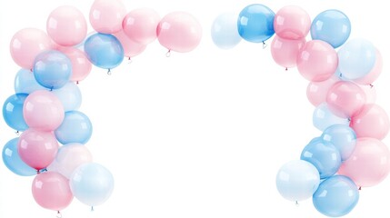 Poster - Colorful arrangement of pink and blue balloons providing space for text and creative mockups. Generative AI