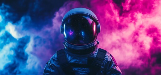 Wall Mural - an astronaut in a colorful cosmic background, symbolizing exploration and adventure.