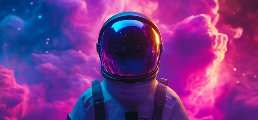 Wall Mural - an astronaut in a colorful cosmic background, evoking exploration and wonder.