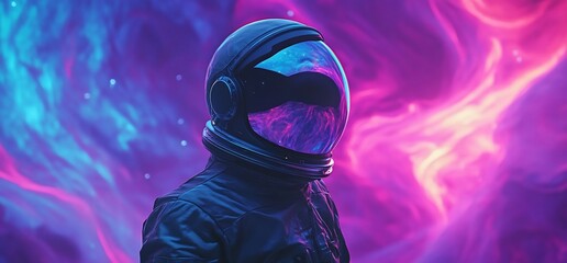 Wall Mural - an astronaut stands against a vibrant cosmic background of swirling colors.
