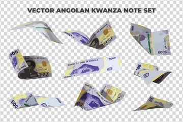 Aufkleber - Vector illustration of set of Angolan kwanza notes flying in different angles and orientations. Currency note design in Scalable eps format
