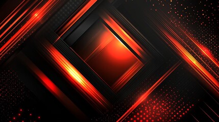 Poster - Abstract red and black background with glowing lines and shapes.