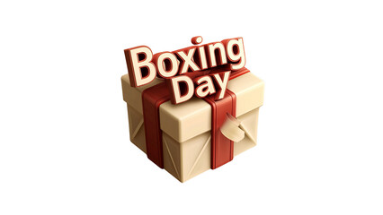 Poster - 3D rendering of Boxing Day text with an open cardboard box full of gift boxes, cut out