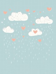 Aufkleber - Whimsical Valentines Day design featuring hand drawn clouds and hearts with a copy space for text. Generative AI