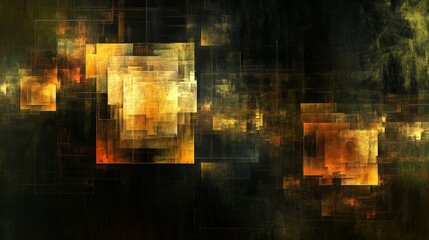 Aufkleber - Abstract golden glowing squares in dark background