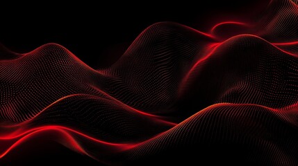 Poster - Red glowing waves on black background. Abstract digital art.