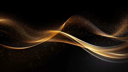 Fototapete - Mesmerizing abstract scene with swirling golden light trails and sparkling particles on a black surface, evoking a sense of elegance and luxury.