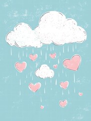 Aufkleber - Whimsical hand drawn Valentines Day design with clouds and hearts for creative mock up space. Generative AI