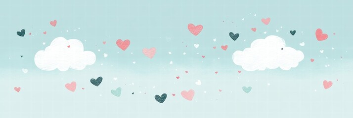 Aufkleber - Whimsical hand drawn Valentines Day design with playful hearts and clouds featuring ample space for text. Generative AI