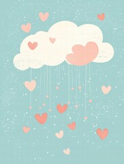 Aufkleber - Whimsical hand drawn Valentine design featuring hearts and a cloud with copy space for romantic messages. Generative AI