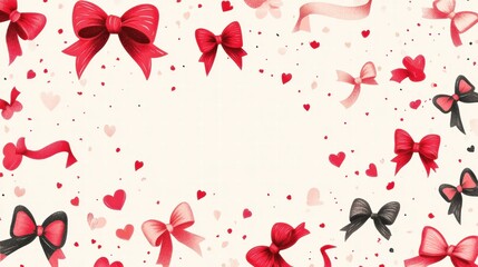 Wall Mural - Whimsical Valentines Day design with charming hand drawn bows and hearts for creative text placement. Generative AI