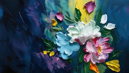 Poster - vibrant painterly texture abstract background with bold bright brushstrokes and contrasting colors f