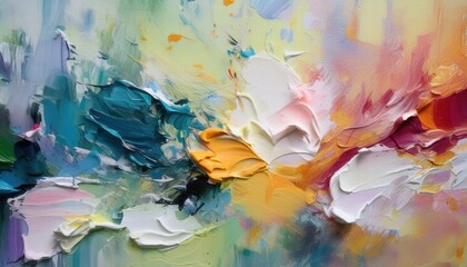 Poster - Vibrant Painterly Texture Abstract Background Bold Bright Brushstrokes with Contrasting Colors for Dynamic Visual Appeal and Creative Inspiration