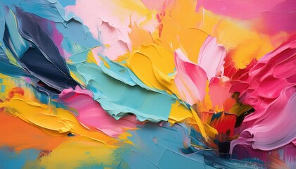Poster - Vibrant Painterly Texture Abstract Background Bold Bright Brushstrokes in Contrasting Colors for Creative Inspiration and Artistic Expression