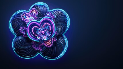 Poster - Colorful heart-shaped floral design digital art abstract neon vibes creative modern aesthetic