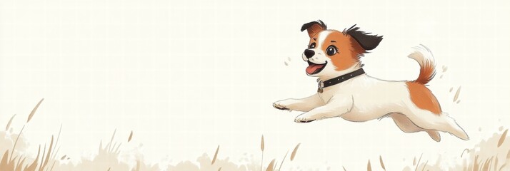 Aufkleber - Joyful puppy jumping in mid air with excitement and energy against a clean background. Generative AI