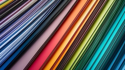 A rainbow of colored paper is displayed in a row