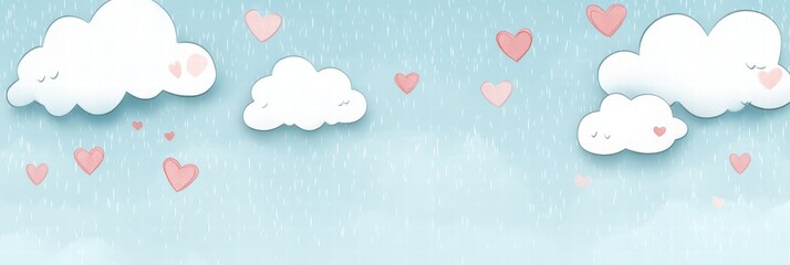 Aufkleber - Charming Valentines Day design featuring playful clouds and floating hearts with space for personalized text. Generative AI