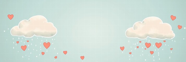 Aufkleber - Whimsical Valentines Day design with hand drawn clouds and heart shaped raindrops in a soft blue backdrop. Generative AI