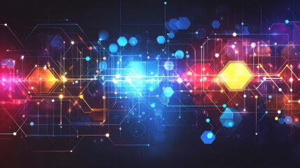 Poster - Abstract colorful digital network background. Technology, connection, data, innovation.