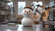 © Enggal Pitoyo - Cheerful snowman in industrial setting.
