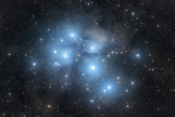 Wall Mural - pleiades, m45. a bright open star cluster surrounded by reflection nebulosity in the taurus constell