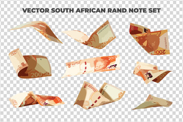 Aufkleber - Vector illustration of set of 200 South African rand notes flying in different angles and orientations. Currency note design in Scalable eps format

