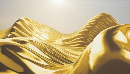 Poster - Spectacular Abstract Glistening Golden Waves A Mesmerizing Display of Liquid Gold and Solid Yellow Textures Captured in a Stunning Visual Experience of Fluid Dynamics and Color Play
