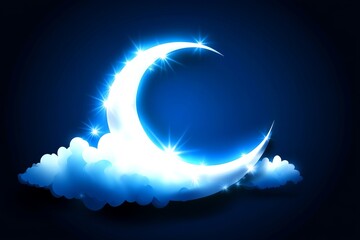 Wall Mural - a serene night view with a bright moon ascending above fluffy clouds amidst a starry sky