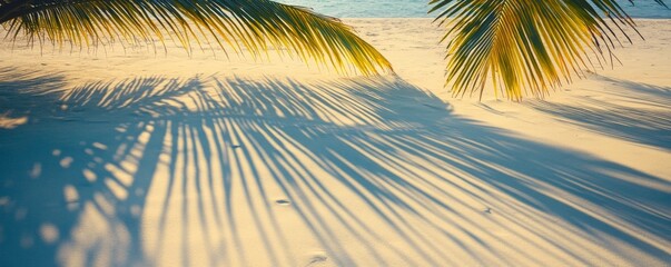 Poster - Abstract background with shadows of palm leaves on a tropical sandy beach